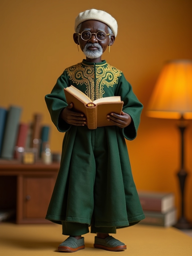 Cheikh Anta Diop — handmade heritage doll, AI concept image