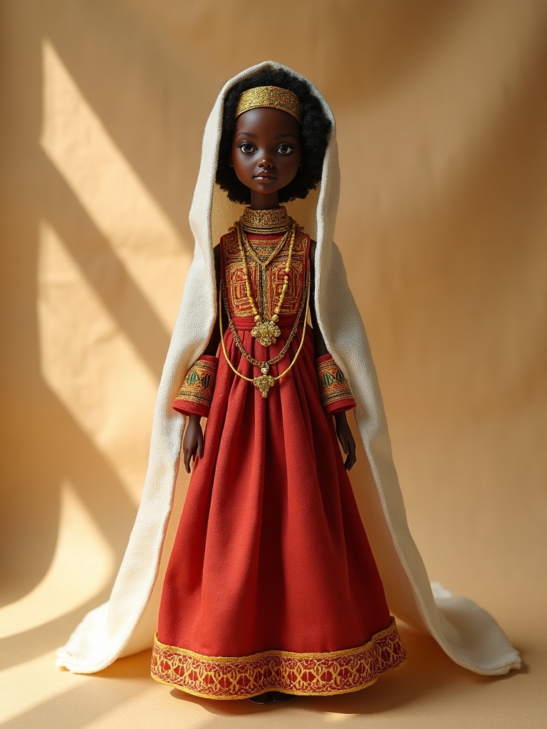Makeda (Königin von Saba) — handmade heritage doll, AI concept image