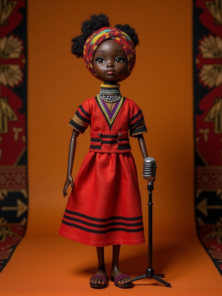Miriam Makeba — handmade heritage doll, AI concept image