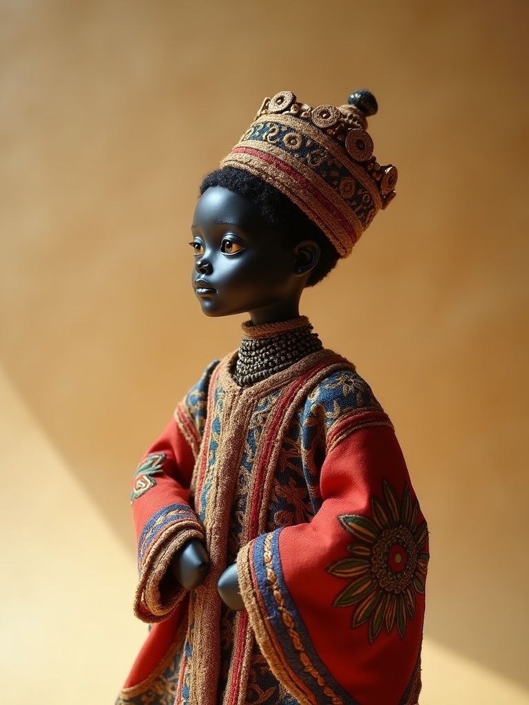 Njoya of Bamum — handmade heritage doll, AI concept image