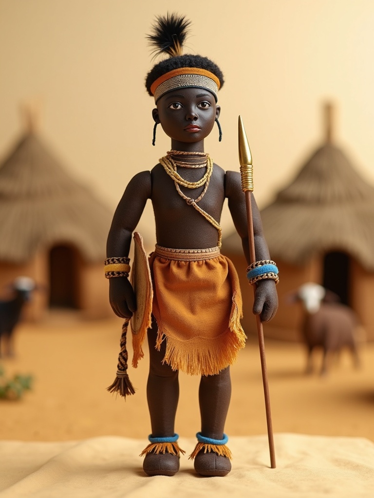 Shaka Zulu — handmade heritage doll, AI concept image